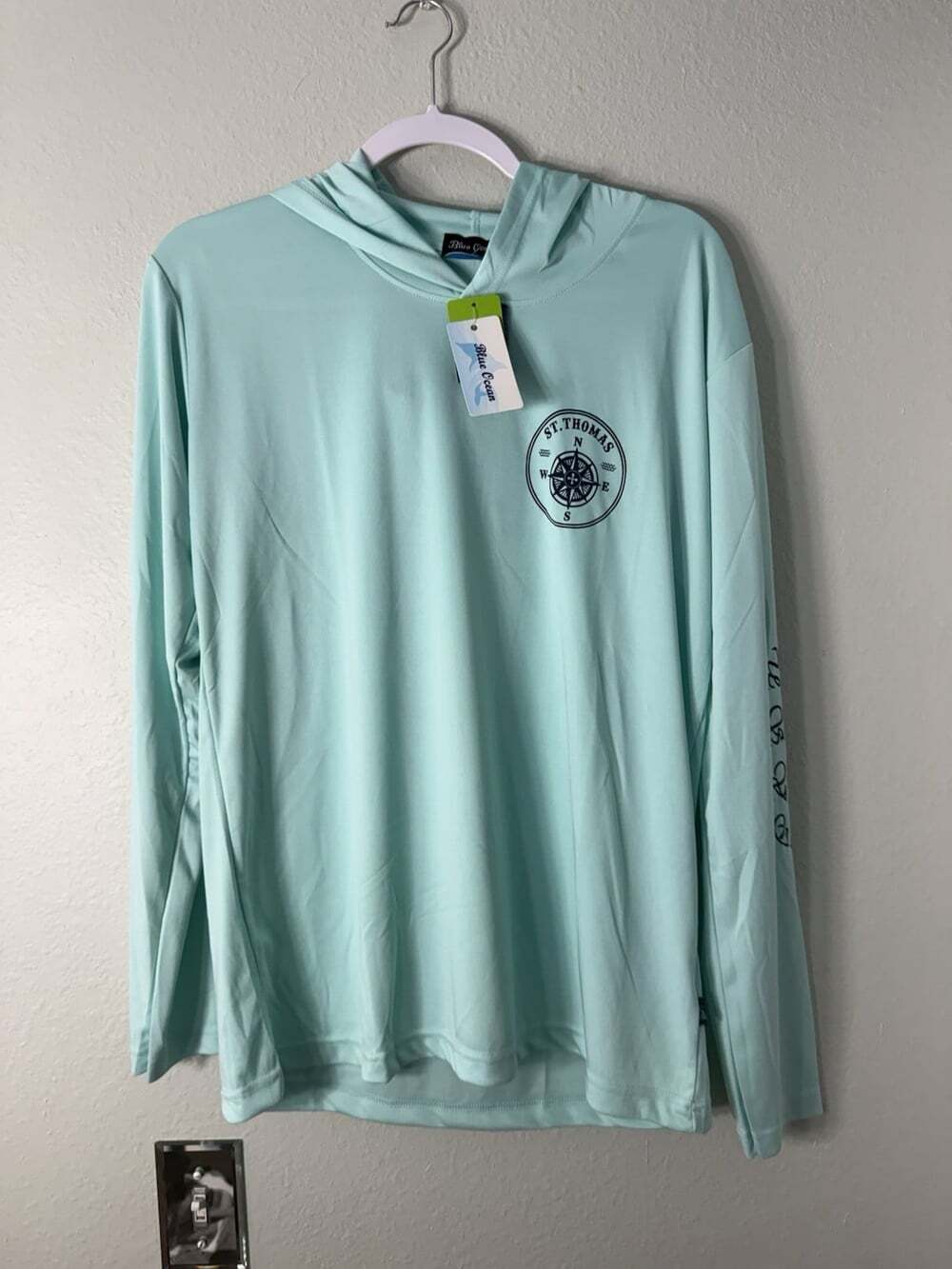 Blue Ocean St. Thomas Dri-Fit Long Sleeve Hooded T-Shirt - Aqua Blue Men’s M